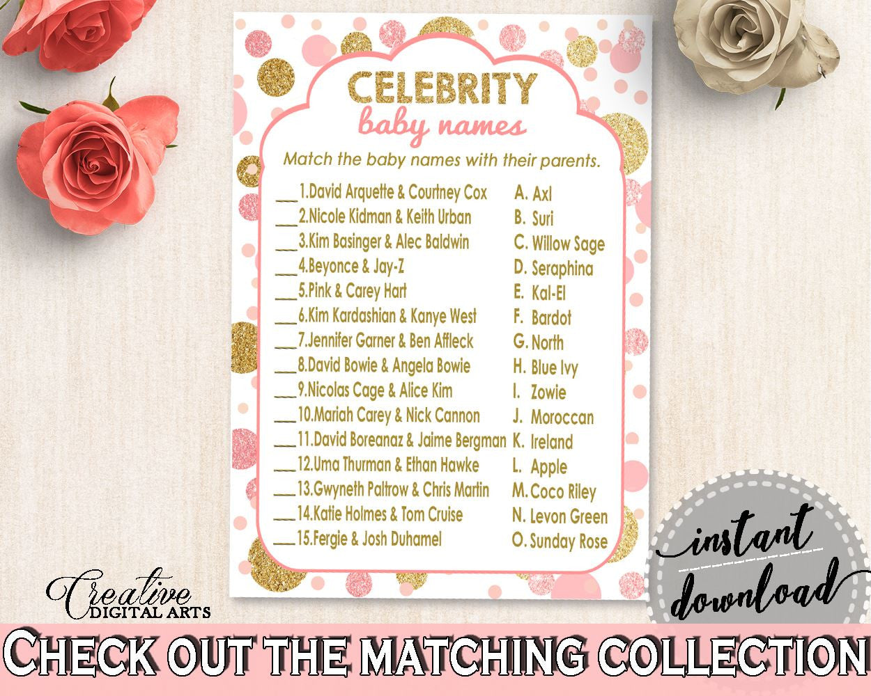 Celebrity Baby Names, Baby Shower Celebrity Baby Names, Dots Baby Shower Celebrity Baby Names, Baby Shower Dots Celebrity Baby Names RUK83 - Digital Product