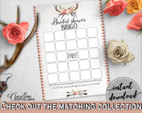 Bingo Gift Game in Antlers Flowers Bohemian Bridal Shower Gray and Pink Theme, write down gifts, blush pink, paper supplies, prints - MVR4R - Digital Product