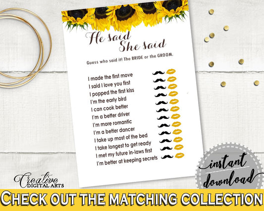 He Said She Said Game Bridal Shower He Said She Said Game Sunflower Bridal Shower He Said She Said Game Bridal Shower Sunflower He SSNP1 - Digital Product