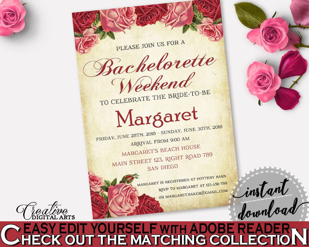 Bachelorette Weekend Invitation Bridal Shower Bachelorette Weekend Invitation Vintage Bridal Shower Bachelorette Weekend Invitation XBJK2 - Digital Product