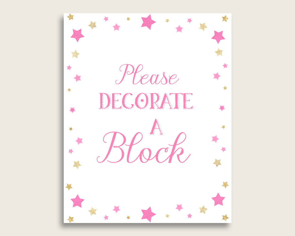 Pink Gold Please Sign A Block Sign and Decoarate A Block Sign Printables, Twinkle Star Girl Baby Shower Decor, Instant Download, bsg01