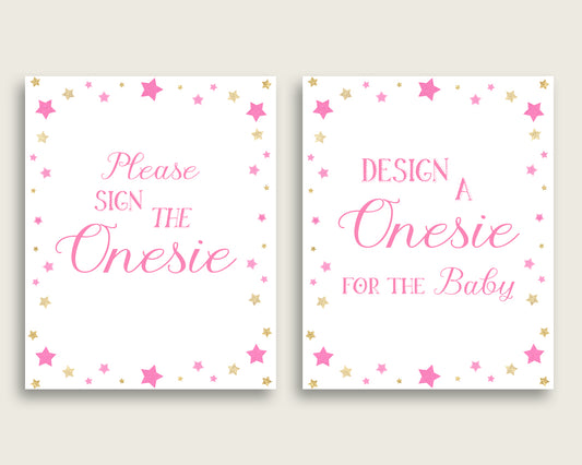 Pink Gold Please Sign The Onesie Sign and Design A Onesie Sign Printables, Twinkle Star Girl Baby Shower Decor, Instant Download, bsg01