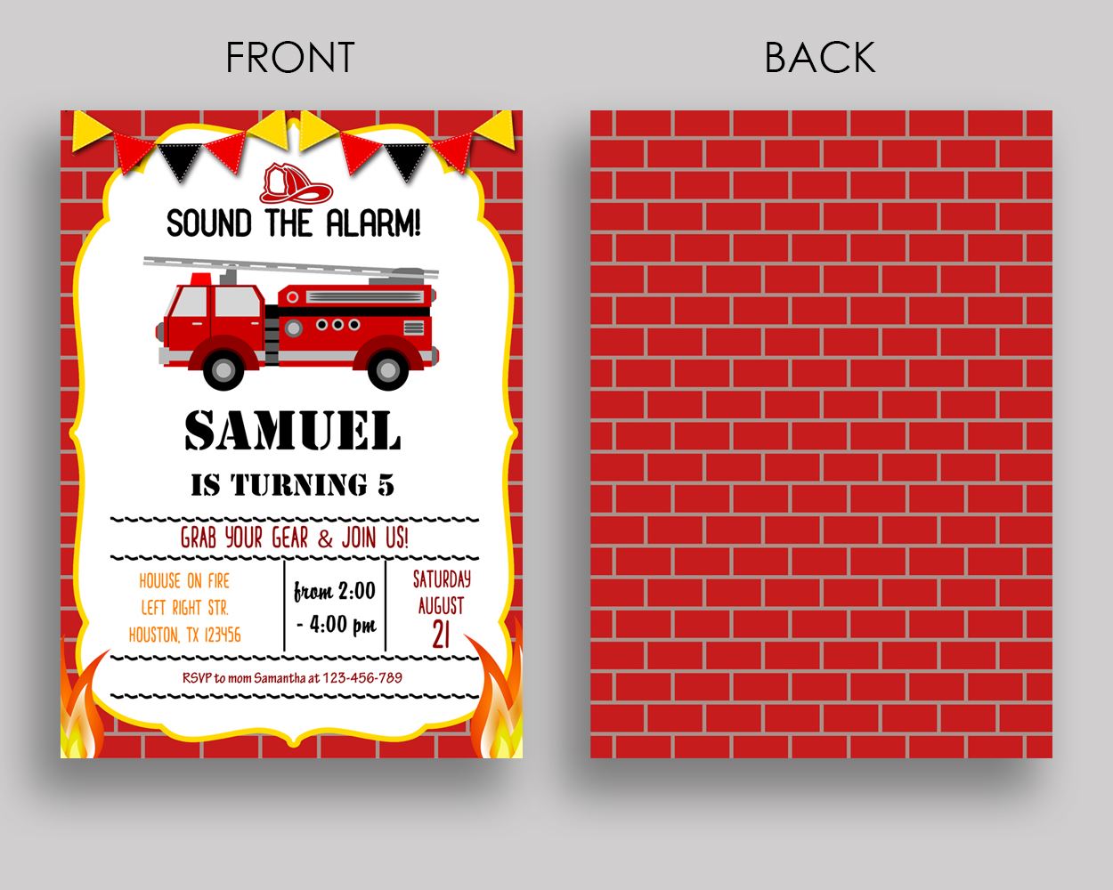 Firetruck Birthday Invitation Firetruck Birthday Party Invitation Firetruck Birthday Party Firetruck Invitation Boy printable HV9E7 - Digital Product