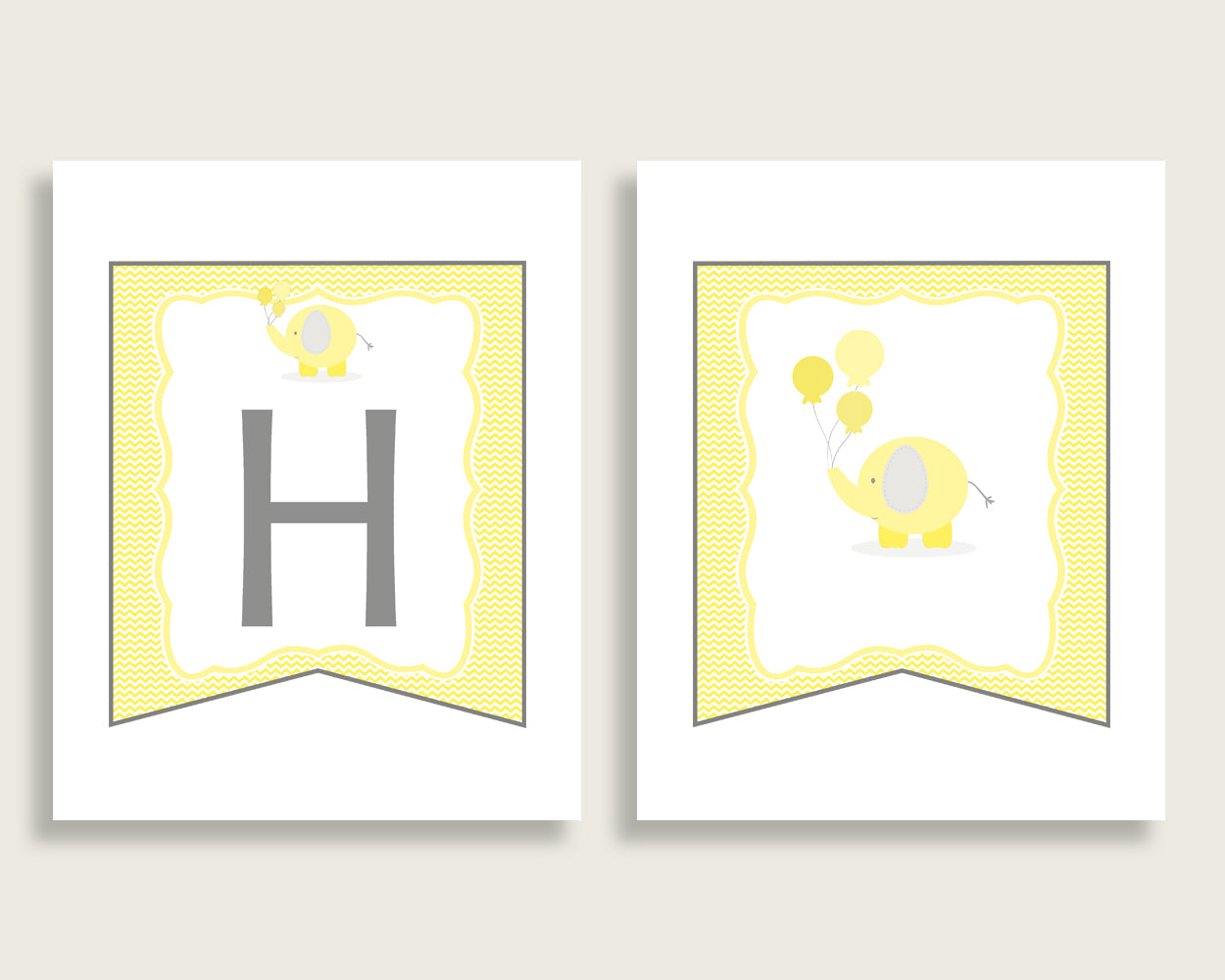 Banner Baby Shower Banner Yellow Baby Shower Banner Baby Shower Elephant Banner Yellow Gray shower activity customizable files digital W6ZPZ