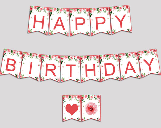 Happy Birthday Girl Banner Watercolor Flowers Happy Birthday Watercolor Flowers Banner Wall Decor Pink Green SLEPQ