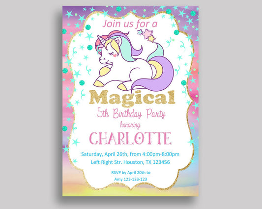 Unicorn Birthday Invitation Watercolor Birthday Party Invitation Unicorn Birthday Party Watercolor Invitation Girl watercolor unicorn 6C95U - Digital Product