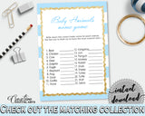 NAME The BABY ANIMALS baby shower printable game with blue and white stripes, glitter gold, digit Jpg Pdf, instant download - bs002