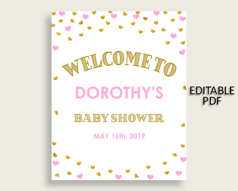 Welcome Sign Baby Shower Welcome Sign Hearts Baby Shower Welcome Sign Baby Shower Hearts Welcome Sign Pink Gold party decor pdf jpg bsh01
