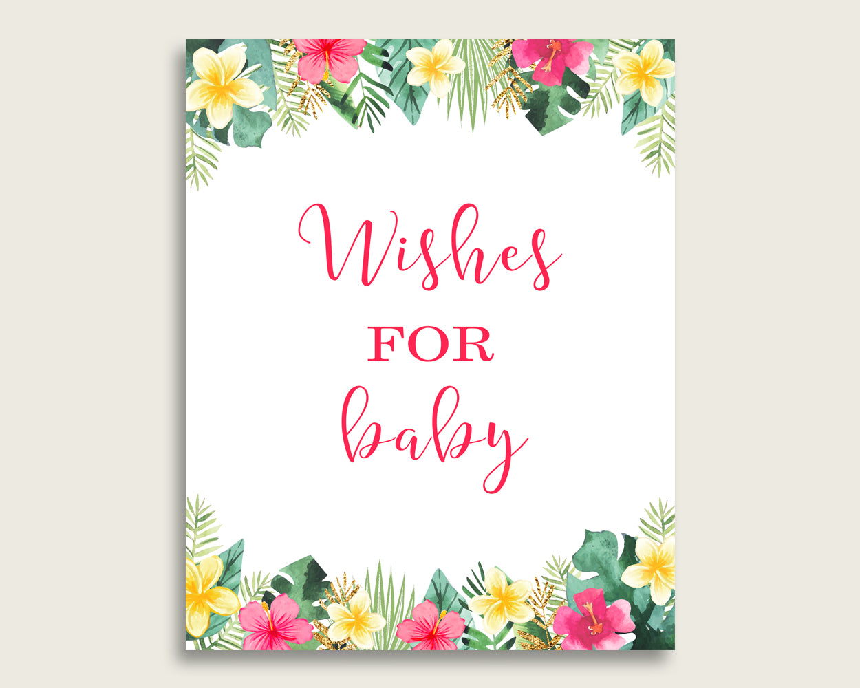 Pink Green Wishes For Baby Cards & Sign, Hawaiian Baby Shower Girl Well Wishes Game Printable, Instant Download, Luau Aloha 955MG