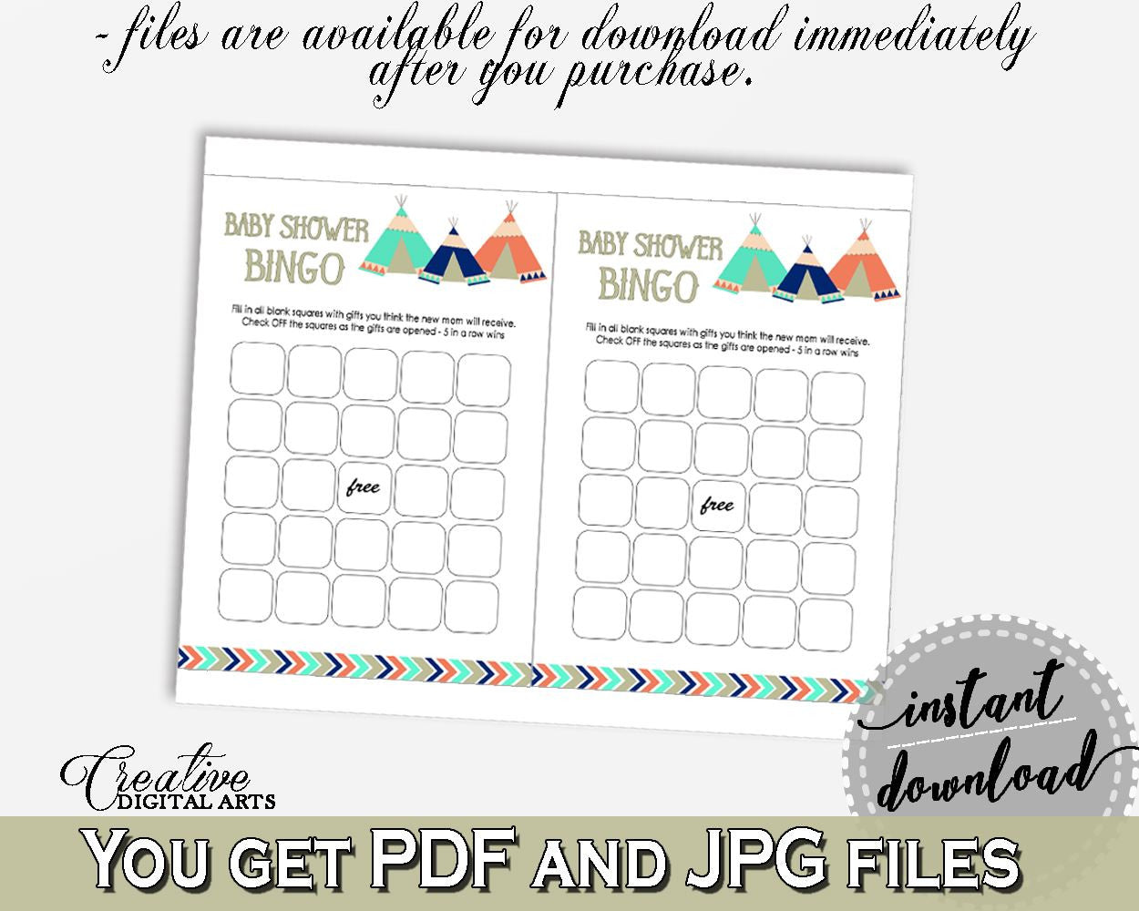 Bingo Gift Game Baby Shower Bingo Gift Game Tribal Teepee Baby Shower Bingo Gift Game Baby Shower Tribal Teepee Bingo Gift Game Green KS6AW - Digital Product