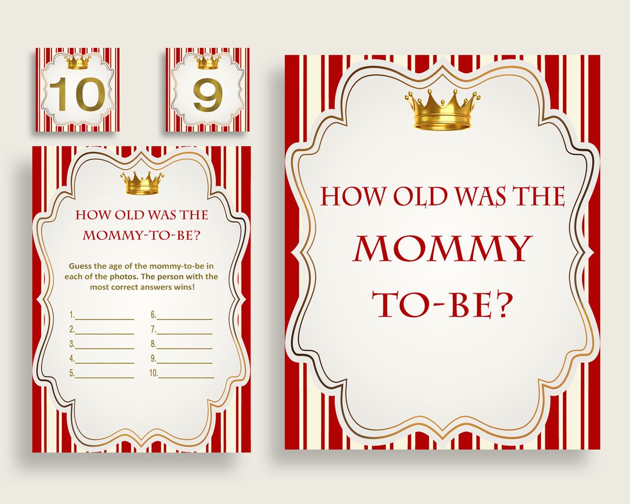 Red Gold How Old Was The Mommy To Be, Boy Baby Shower Game Printable, Prince Guess Mommy's Age Game, Instant Download, Crown 92EDX