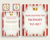 Red Gold How Old Was The Mommy To Be, Boy Baby Shower Game Printable, Prince Guess Mommy's Age Game, Instant Download, Crown 92EDX
