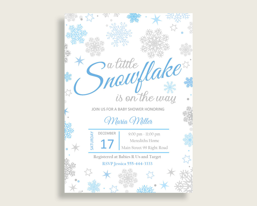 Invitation Baby Shower Invitation Snowflake Baby Shower Invitation Blue Gray Baby Shower Snowflake Invitation party décor printable NL77H