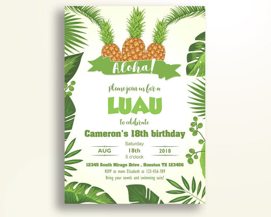 Pineapple Birthday Invitation Aloha Birthday Party Invitation Pineapple Birthday Party Aloha Invitation Boy Girl green luau invite 0AY97 - Digital Product