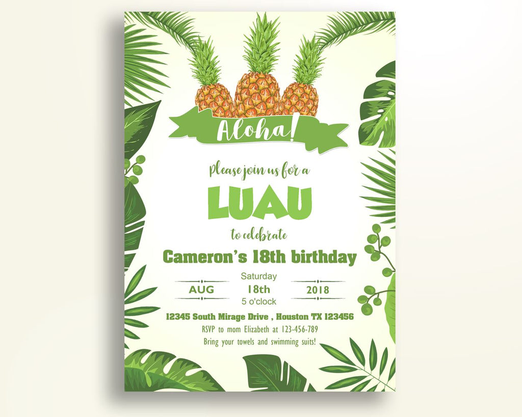 Pineapple Birthday Invitation Aloha Birthday Party Invitation Pineapple Birthday Party Aloha Invitation Boy Girl green luau invite 0AY97 - Digital Product