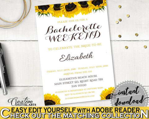 Bachelorette Weekend Invitation Bridal Shower Bachelorette Weekend Invitation Sunflower Bridal Shower Bachelorette Weekend Invitation SSNP1 - Digital Product