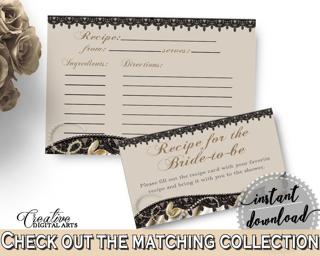 Recipe For The Bride To Be in Seashells And Pearls Bridal Shower Brown And Beige Theme, newlyweds recipe, paper supplies, prints - 65924 - Digital Product