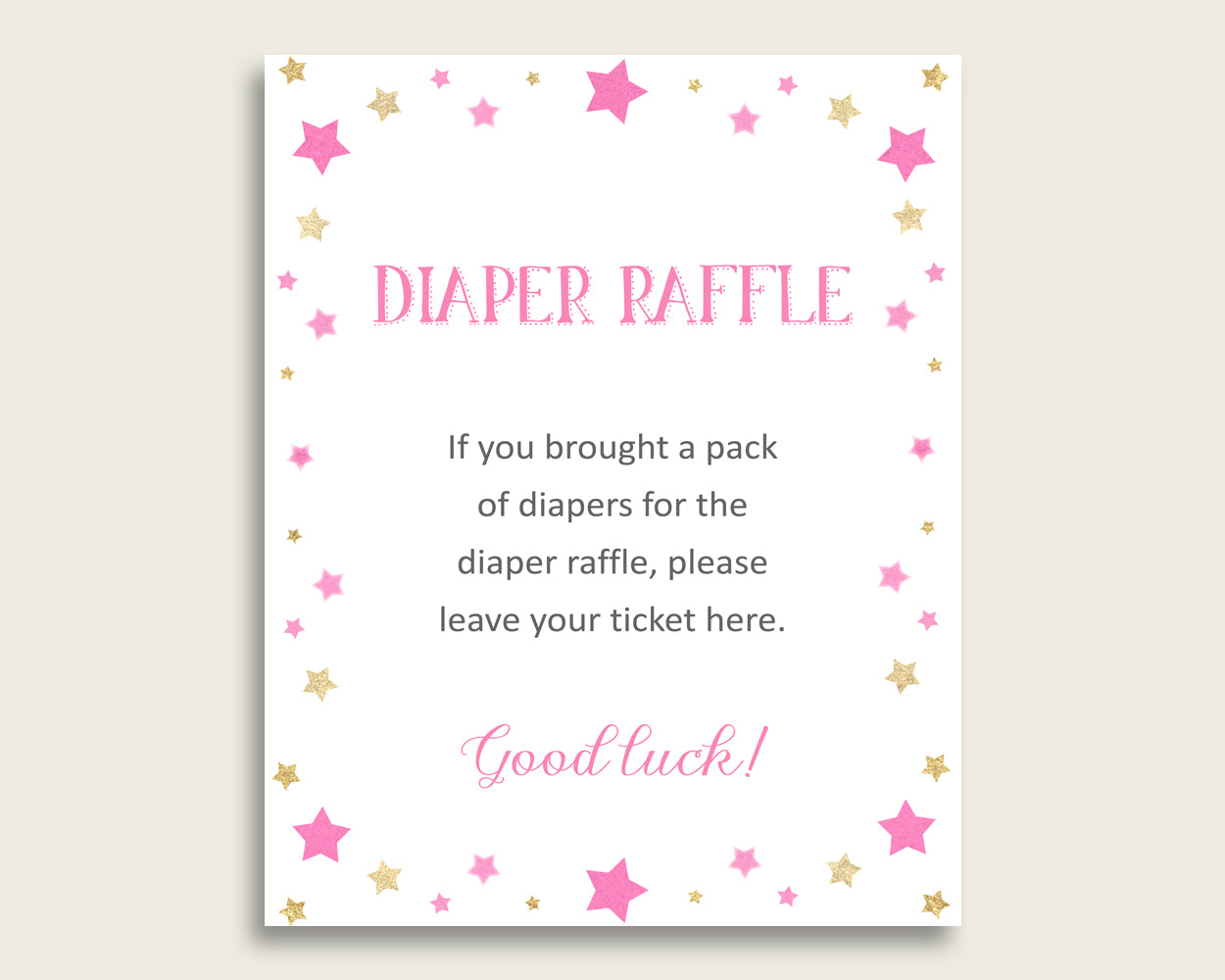 Twinkle Star Baby Shower Diaper Raffle Tickets Game, Girl Pink Gold Diaper Raffle Card Insert and Sign Printable, Instant Download bsg01