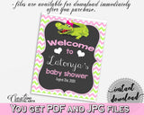 Baby Shower WELCOME sign editable with green alligator and pink color theme printable, digital files, pdf jpg, instant download - ap001