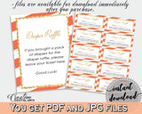 Orange Baby shower DIAPER RAFFLE inserts printable with glitter gold and orange stripes theme, digital Jpg Pdf, instant download - bs003