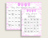 Chevron Baby Shower Bingo Cards Printable, Pink White Baby Shower Girl, 60 Prefilled Bingo Game Cards, Popular Zig Zag Theme cp001