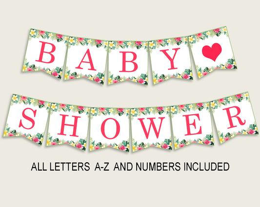 Hawaiian Baby Shower Banner All Letters, Birthday Party Banner Printable A-Z, Pink Green Banner Decoration Letters Girl, Summer Theme 955MG