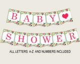 Hawaiian Baby Shower Banner All Letters, Birthday Party Banner Printable A-Z, Pink Green Banner Decoration Letters Girl, Summer Theme 955MG