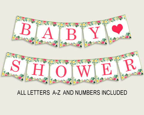 Hawaiian Baby Shower Banner All Letters, Birthday Party Banner Printable A-Z, Pink Green Banner Decoration Letters Girl, Summer Theme 955MG