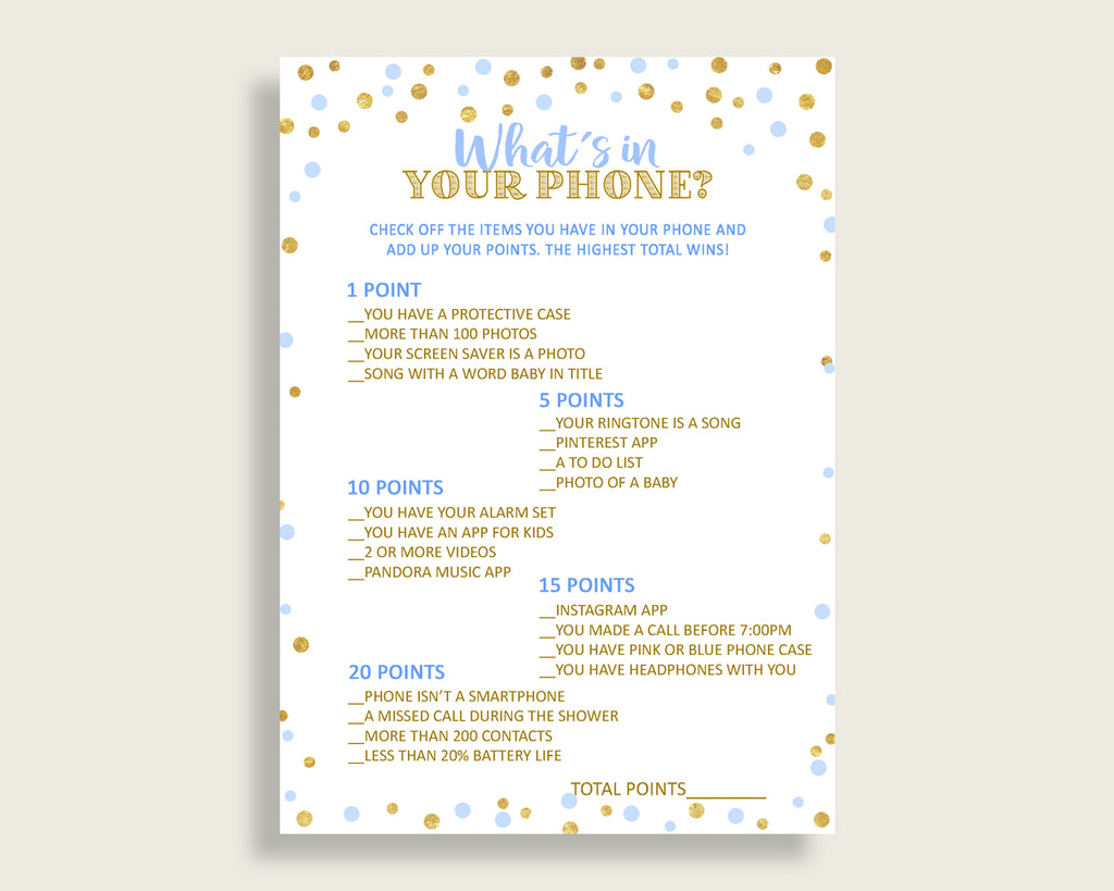 What's In Your Phone Baby Shower What's In Your Phone Confetti Baby Shower What's In Your Phone Blue Gold Baby Shower Confetti What's cb001
