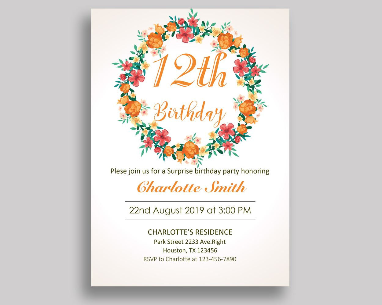 Flowers Wreath Birthday Invitation Flowers Wreath Birthday Party Invitation Flowers Wreath Birthday Party Flowers Wreath Invitation MGR0H - Digital Product