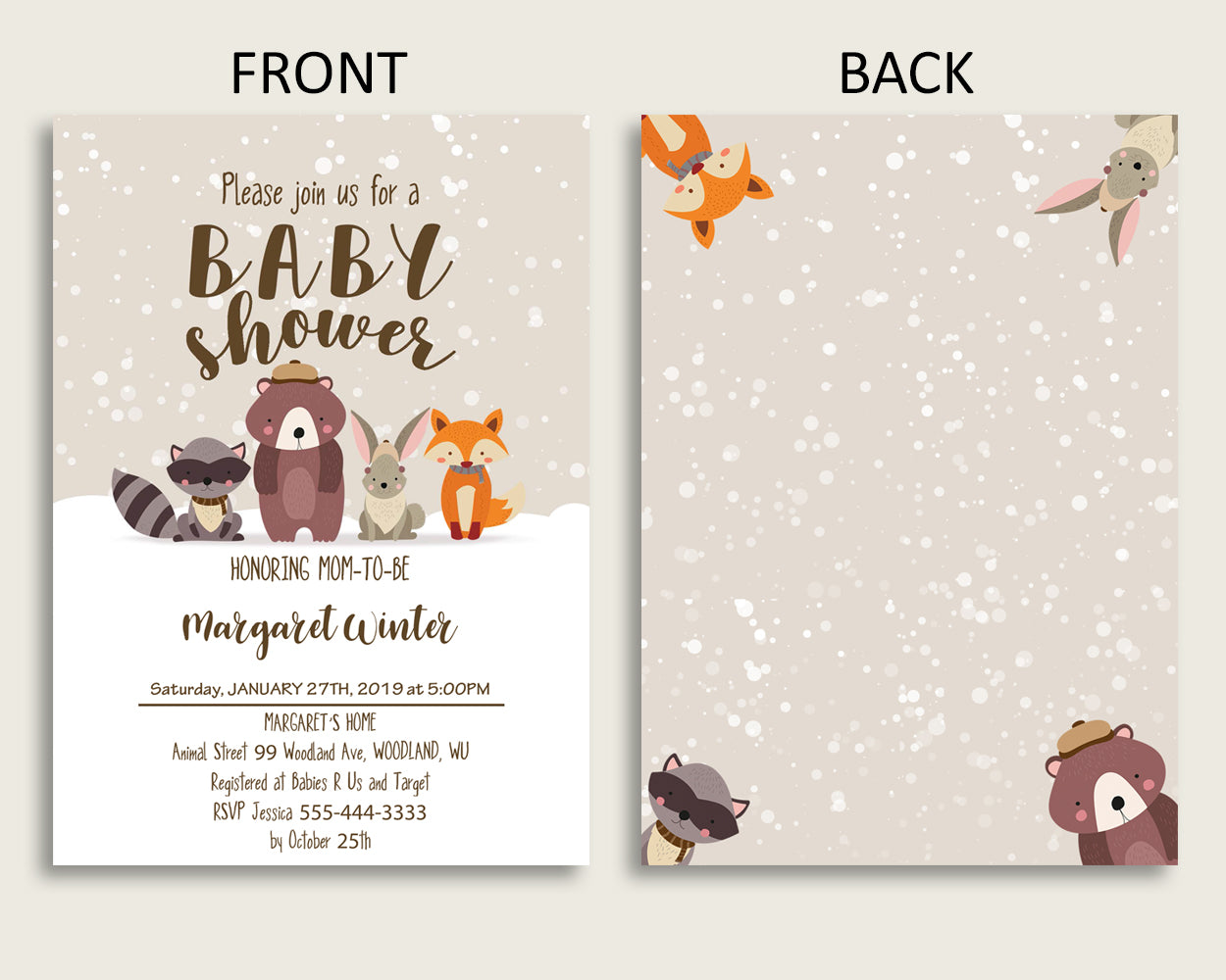 Winter Woodland Baby Shower Invitations Printable, Digital Or Printed Invitation Baby Shower Gender Neutral, Editable Invitation Beige RM4SN