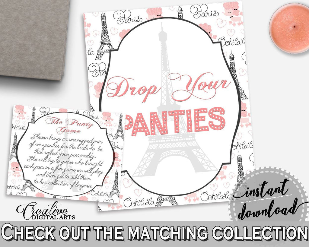 Paris Bridal Shower Drop Your Panties in Pink And Gray, hen party game, ooh la la shower, prints, digital print, printables, pdf jpg - NJAL9 - Digital Product