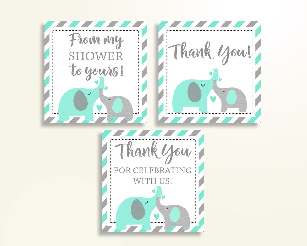 Thank You Tags Baby Shower Thank You Tags Turquoise Baby Shower Thank You Tags Baby Shower Elephant Thank You Tags Green Gray prints 5DMNH - Digital Product
