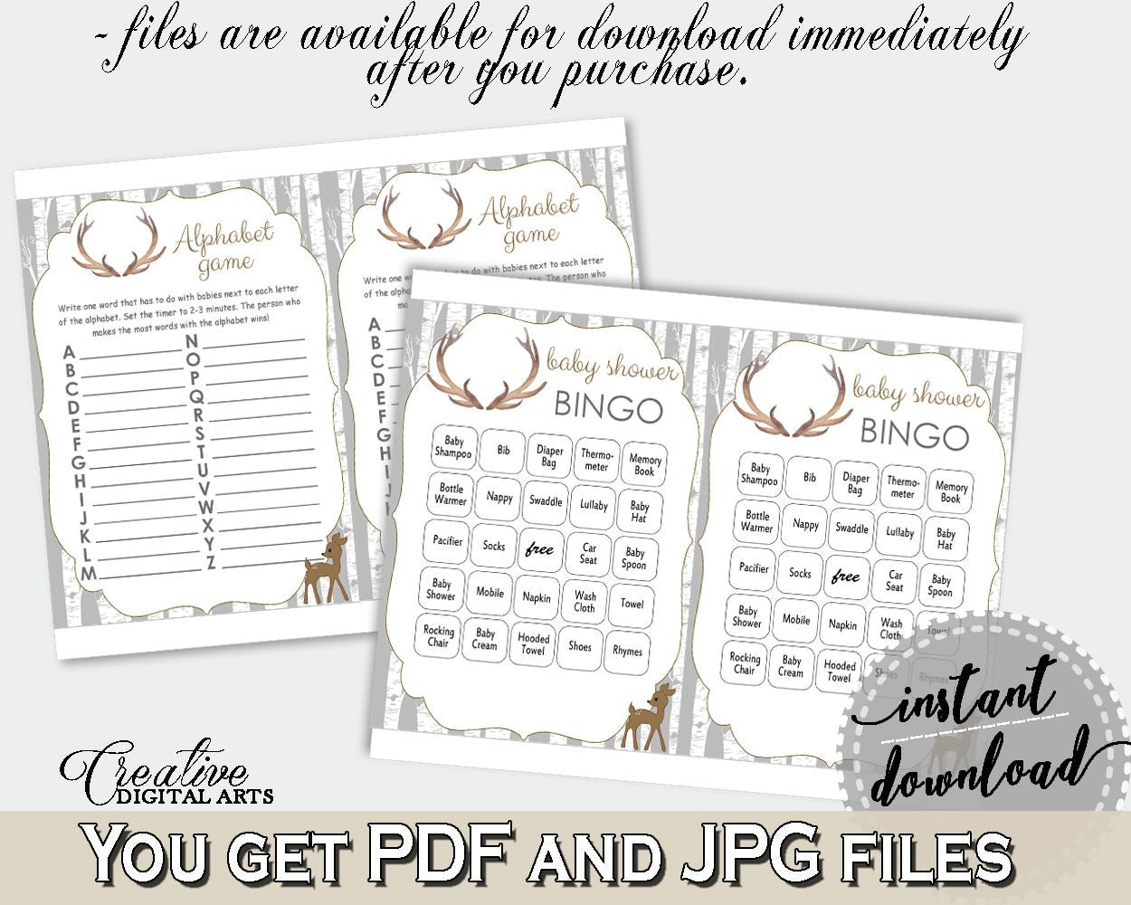 Games Baby Shower Games Deer Baby Shower Games Baby Shower Deer Games Gray Brown party organising, party organizing, party plan - Z20R3 - Digital Product