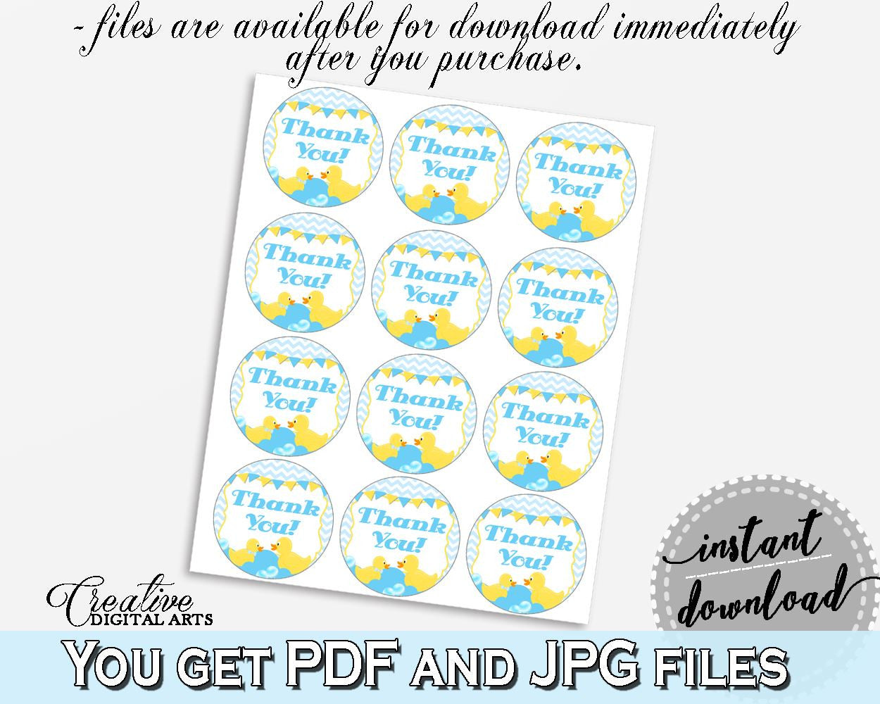 Duck Baby Shower Mint And Blue Round Thank You Tags Gratitude ROUND TAGS, Printable Files, Party Planning, Prints - rd002 - Digital Product