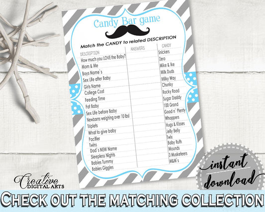 Candy Bar Game, Baby Shower Candy Bar Game, Mustache Baby Shower Candy Bar Game, Baby Shower Mustache Candy Bar Game Blue Gray 9P2QW - Digital Product