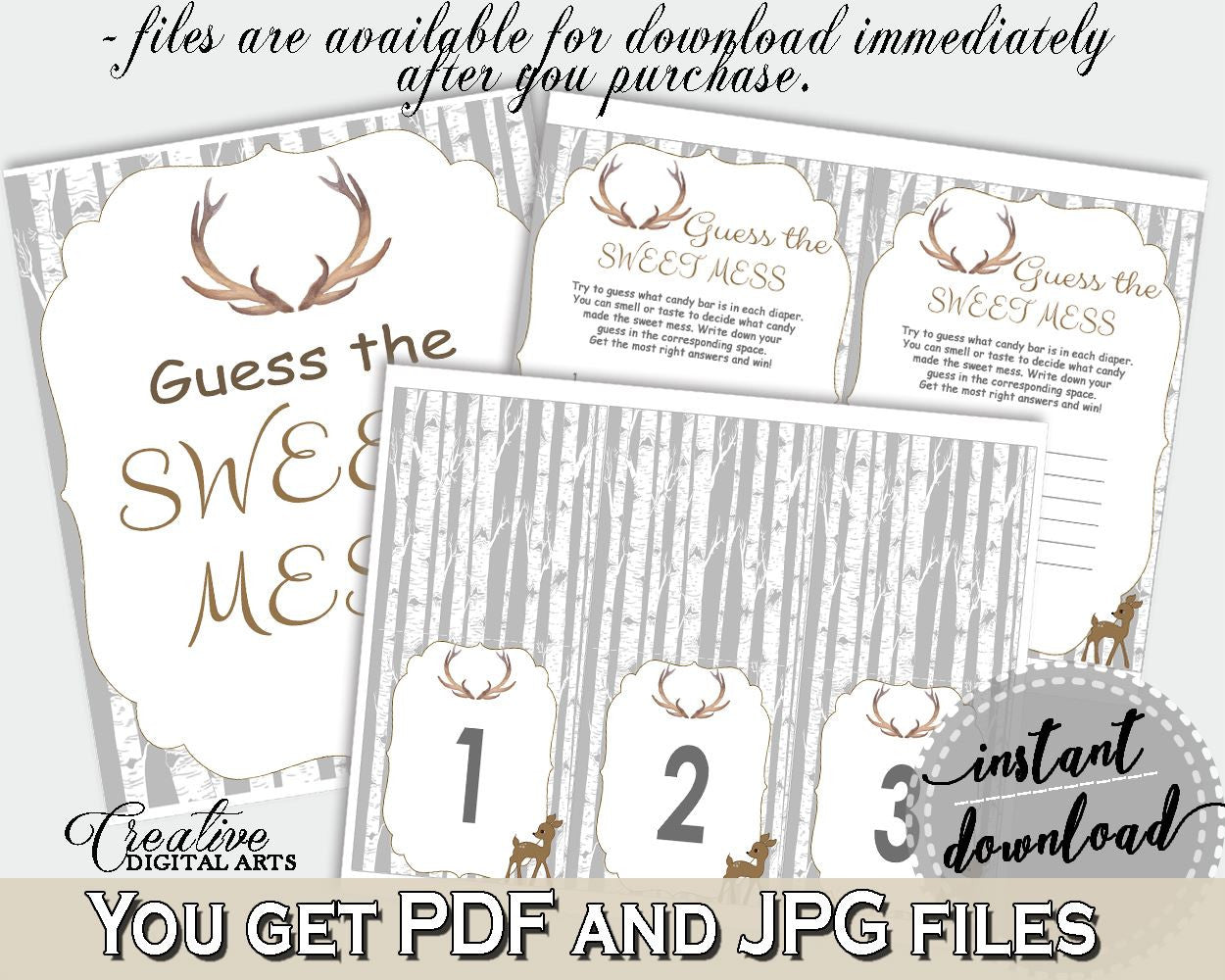 Sweet Mess Baby Shower Sweet Mess Deer Baby Shower Sweet Mess Baby Shower Deer Sweet Mess Gray Brown printables - Z20R3 - Digital Product