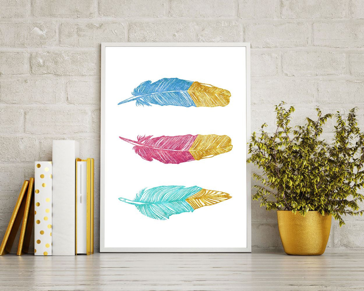 Wall Art Boho Digital Print Boho Poster Art Boho Wall Art Print Boho Feathers Art Boho Feathers Print Boho Wall Decor Boho coral gold - Digital Download