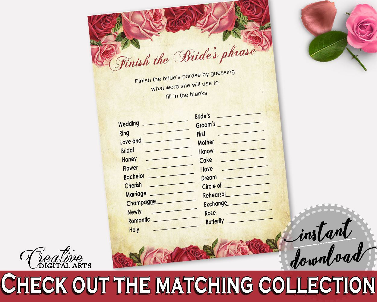 Finish The Phrase Bridal Shower Finish The Phrase Vintage Bridal Shower Finish The Phrase Bridal Shower Vintage Finish The Phrase Red XBJK2 - Digital Product