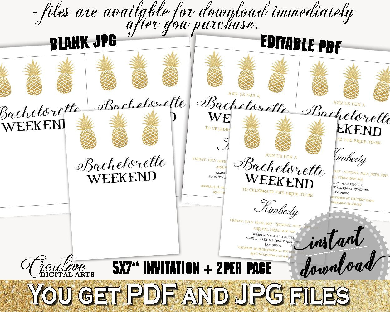 Editable Bachelorette Weekend Invitation Bridal Shower Editable Bachelorette Weekend Invitation Pineapple Bridal Shower Editable 86GZU - Digital Product