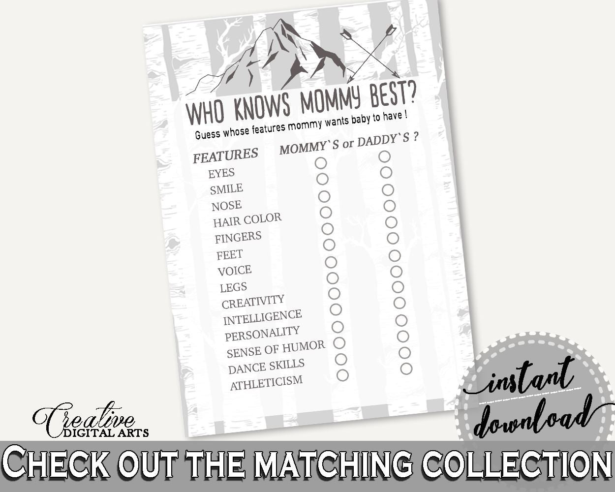 Who Knows Mommy Best Baby Shower Who Knows Mommy Best Adventure Mountain Baby Shower Who Knows Mommy Best Gray White Baby Shower S67CJ - Digital Product