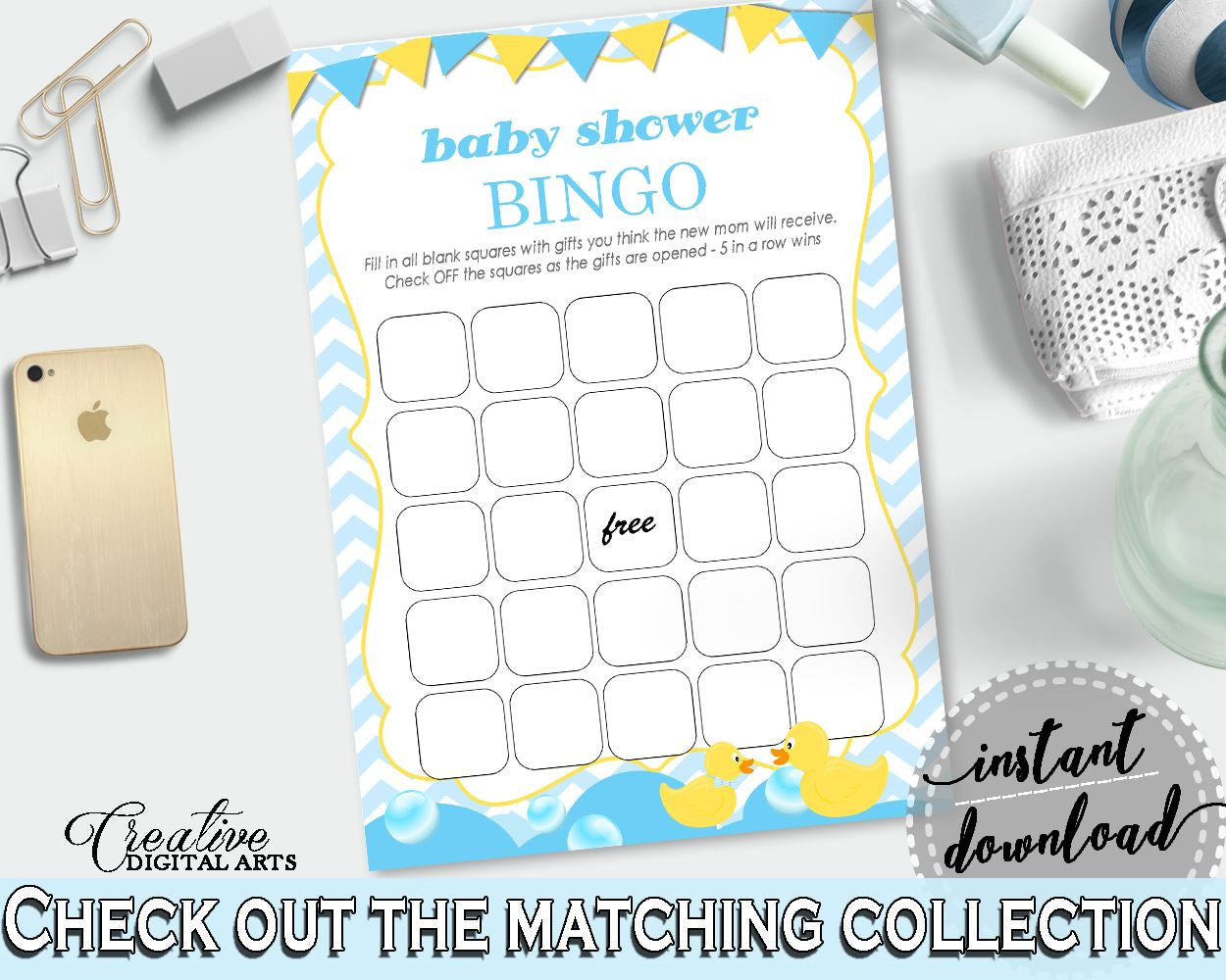 Rubber Ducky Baby Shower Purple Write Down Gifts Empty Bingo Cards BINGO GIFT GAME, Paper Supplies, Printable Files - rd002 - Digital Product