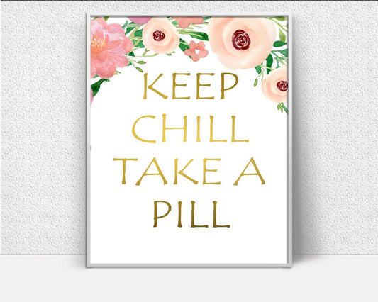 Wall Art Pill Digital Print Chill Poster Art Pill Wall Art Print Chill  Wall Decor Pill watercolor poster adult humor funny quote print - Digital Download