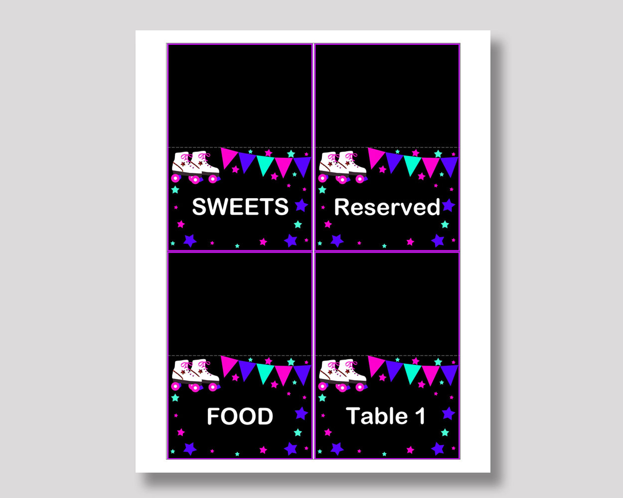 Food Tent Roller Skates Editable Food Tent Roller Skates Buffet Cards Pink Black Place Cards Girl 8NAK7