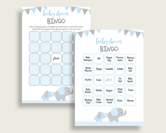 Elephant Baby Shower Bingo Cards Printable, Blue Grey Baby Shower Boy, 60 Prefilled Bingo Game Cards, Little Peanut Most Popular ebl02