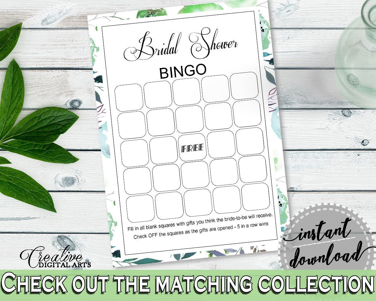 Empty Bingo Bridal Shower Empty Bingo Botanic Watercolor Bridal Shower Empty Bingo Bridal Shower Botanic Watercolor Empty Bingo Green 1LIZN - Digital Product