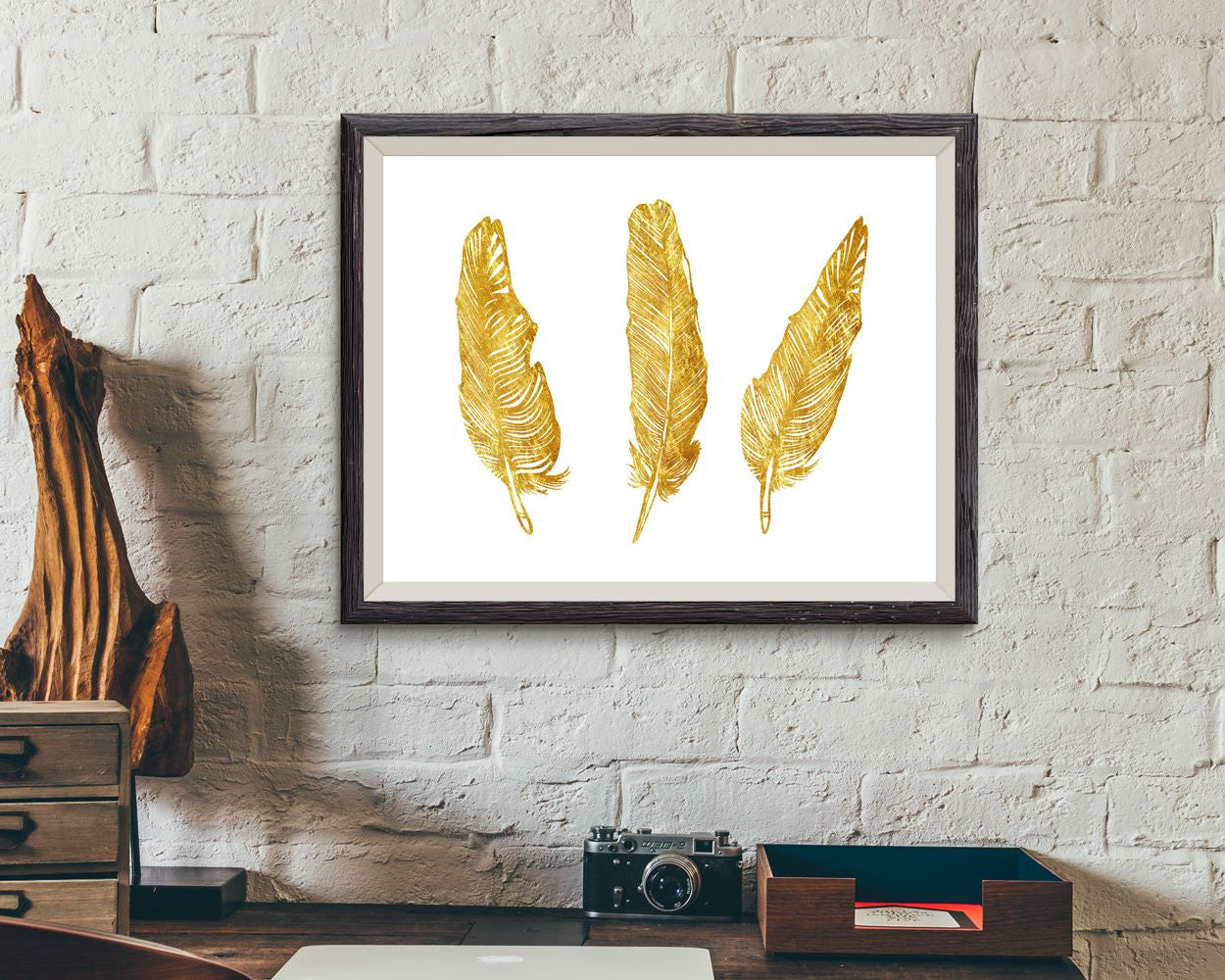 Wall Art Gold Digital Print Gold Poster Art Gold Wall Art Print Gold Feathers Art Gold Feathers Print Gold Wall Decor Gold tribal art print - Digital Download