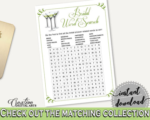 Word Search Bridal Shower Word Search Modern Martini Bridal Shower Word Search Bridal Shower Modern Martini Word Search Green White ARTAN - Digital Product