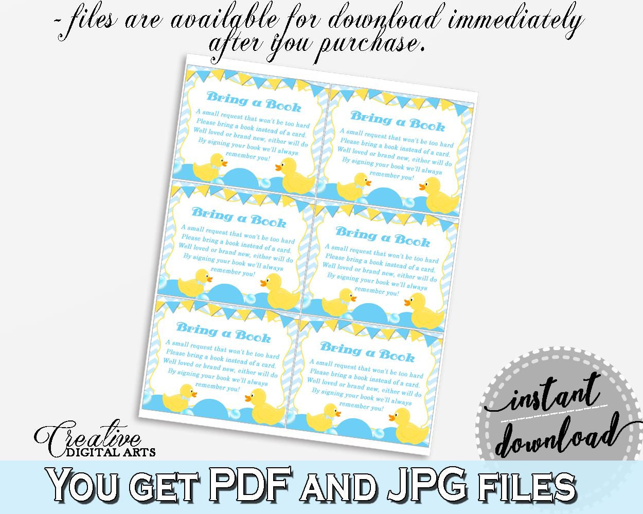 Yellow Duckie Baby Shower Animal Books For Baby Reading BRING A BOOK, Party Stuff, Printables, Printable Files - rd002 - Digital Product