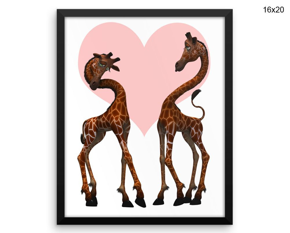 Giraffe Love Print, Beautiful Wall Art with Frame and Canvas options available Nursery Decor